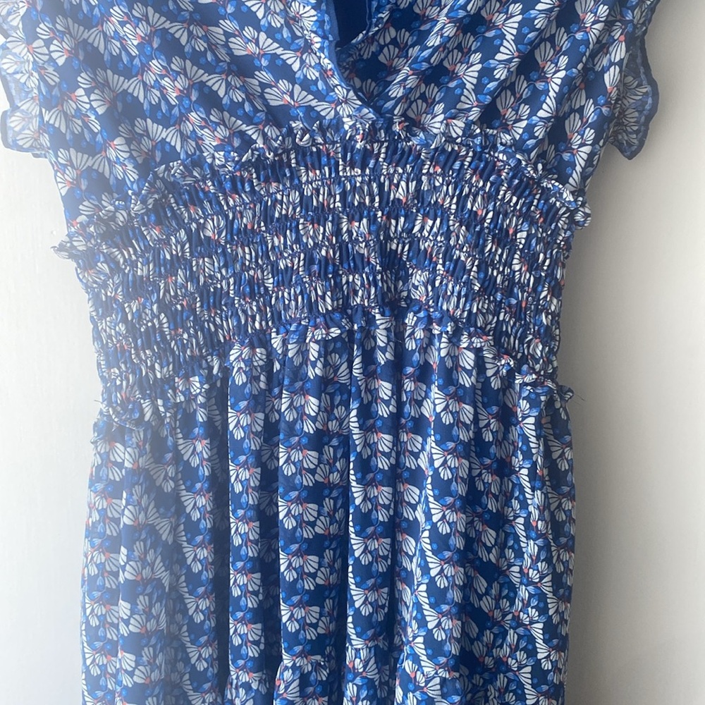 Max Studio Blue and White Sleeveless V-Neck Sundress - Picture 3 of 5